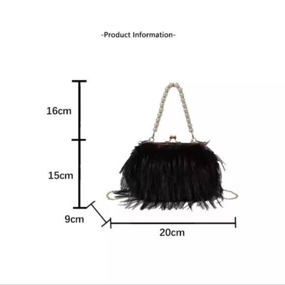 Green Faux Fur Handbag with Pearl Strap - Picture 6 of 8